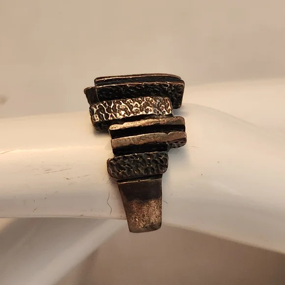 Blackened Sterling Silver Bruralist Textured Ring - Picture 2 of 7